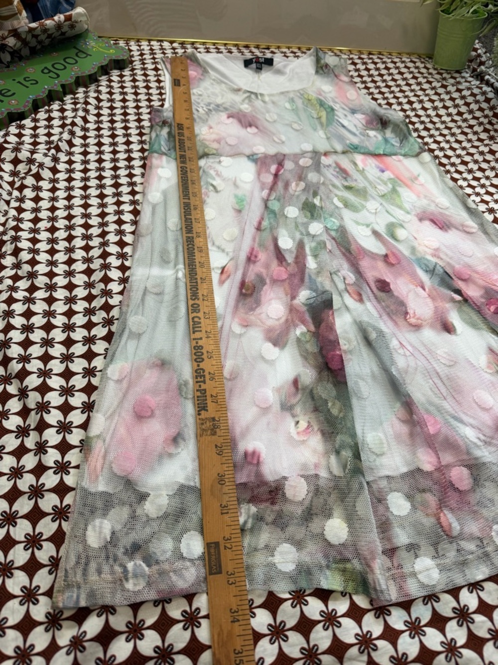 Sleeveless Floral netting over lining Polka Midi Dress - Picture 7 of 14